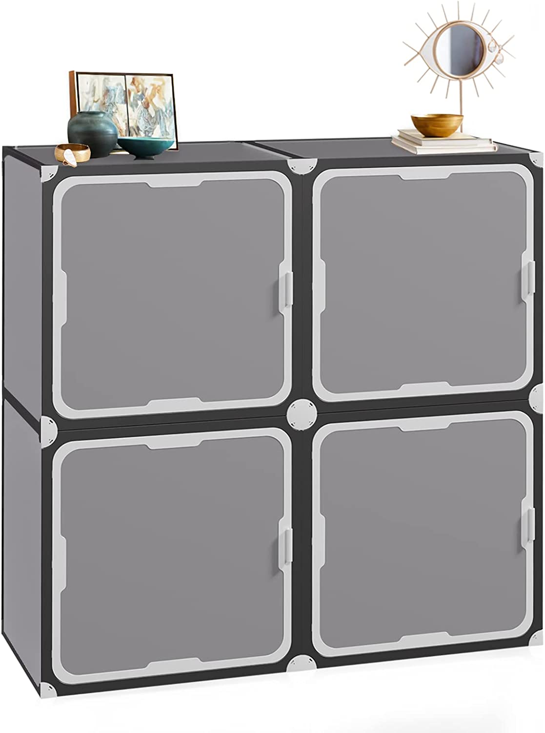 NeuType Cube Storage With Door 4 Cube Storage Racks Multi-functional Storage Cube Storage Racks Closet Storage Racks Bookshelves Toy Storage Cabinets, Dark Gray - TryKid