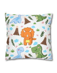 TryKid's Dino Haven Spun Polyester Square Pillow Case - Cozy and Stylish, Featuring the Same Vibrant Dinosaur and Tree Design for a Fun Kids' Bedroom
