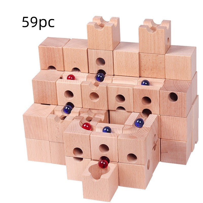 Wooden Track Pipe Scene Assembly Ball Building Blocks Assembling Marbles Amusement Park Area Toys - TryKid