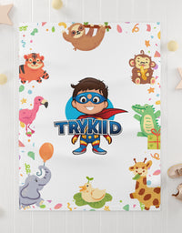 Experience Snuggly Bliss with Our Soft Fleece Baby Blanket, Adorned with the Charming TryKid Logo - A Cuddly Essential for Precious Moments!
