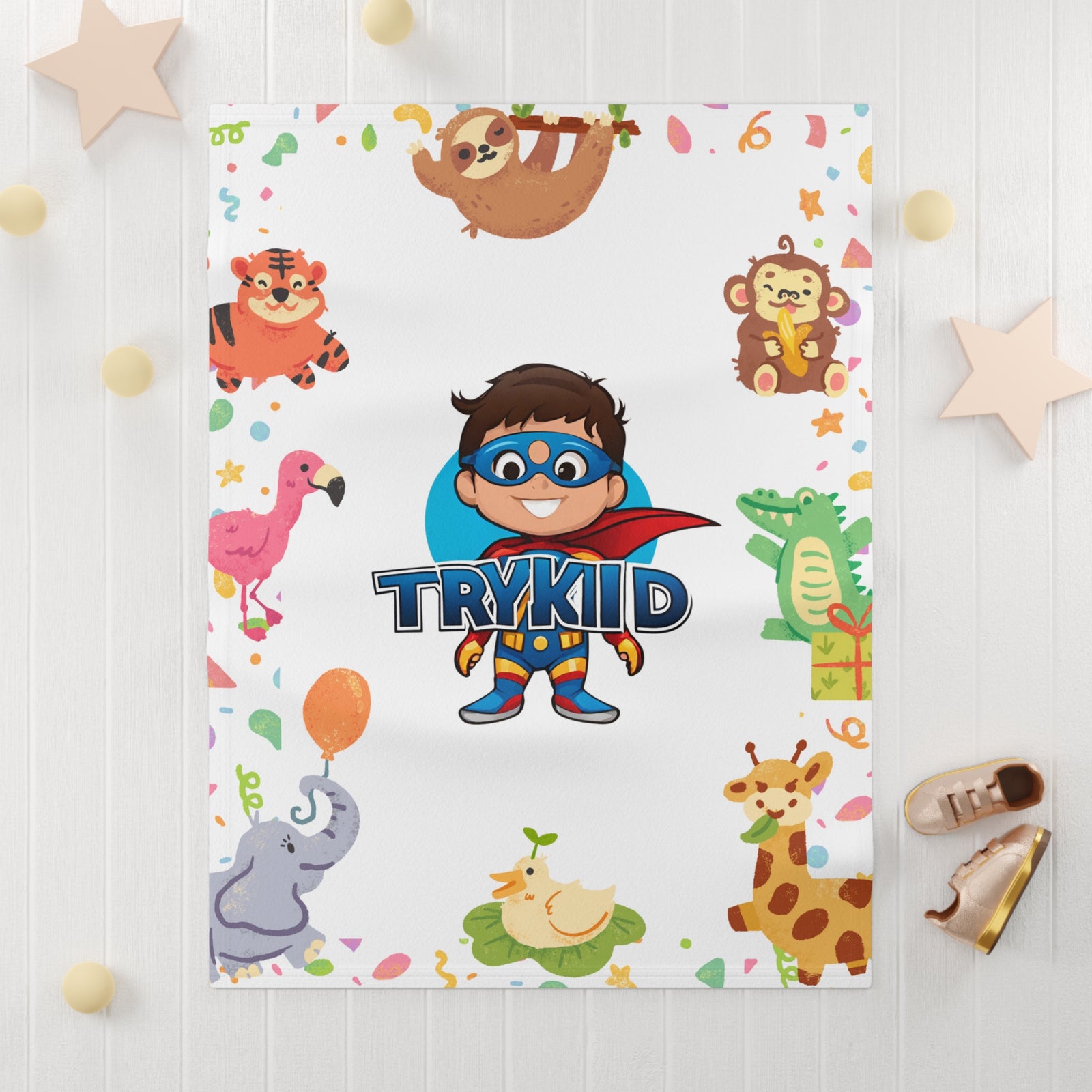 Experience Snuggly Bliss with Our Soft Fleece Baby Blanket, Adorned with the Charming TryKid Logo - A Cuddly Essential for Precious Moments!