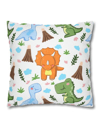 TryKid's Dino Haven Spun Polyester Square Pillow Case - Cozy and Stylish, Featuring the Same Vibrant Dinosaur and Tree Design for a Fun Kids' Bedroom
