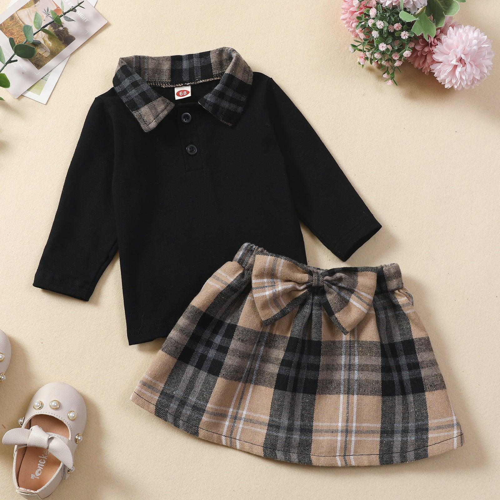 Ins New Children's Clothing Long-sleeved Shirt Plaid Skirt Suit - TryKid
