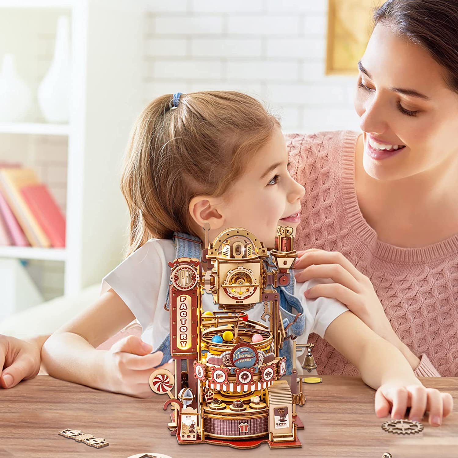 Robotime ROKR Marble Chocolate Factory 3D Wooden Puzzle Games Assembly Model Building Toys For Children Kids Birthday Gift - TryKid