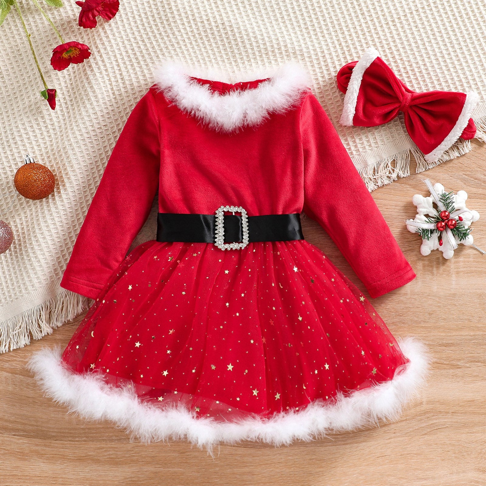 Child Girl Christmas Dress Headband Suit - TryKid