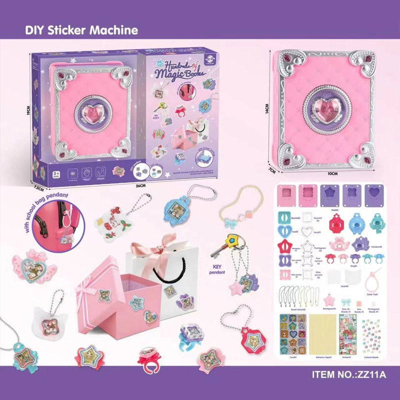 Girls Jewelry Making Kit DIY Arts And Crafts Gifts, Necklace Pendant & Bracelet Crafting Set Versatile Magic Sticker Machine Magic Book Children's DIY Making Christmas Gift Jewelry Gift Set For Kids - TryKid