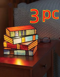 Stacked Books Lamp Nightstand Desk Lamps Resin Handicraft Stacked Books Light Stained Glass Table Desk Reading Light Decorative - TryKid

