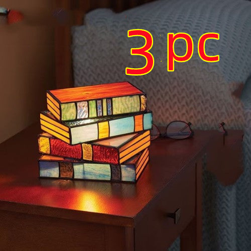 Stacked Books Lamp Nightstand Desk Lamps Resin Handicraft Stacked Books Light Stained Glass Table Desk Reading Light Decorative - TryKid