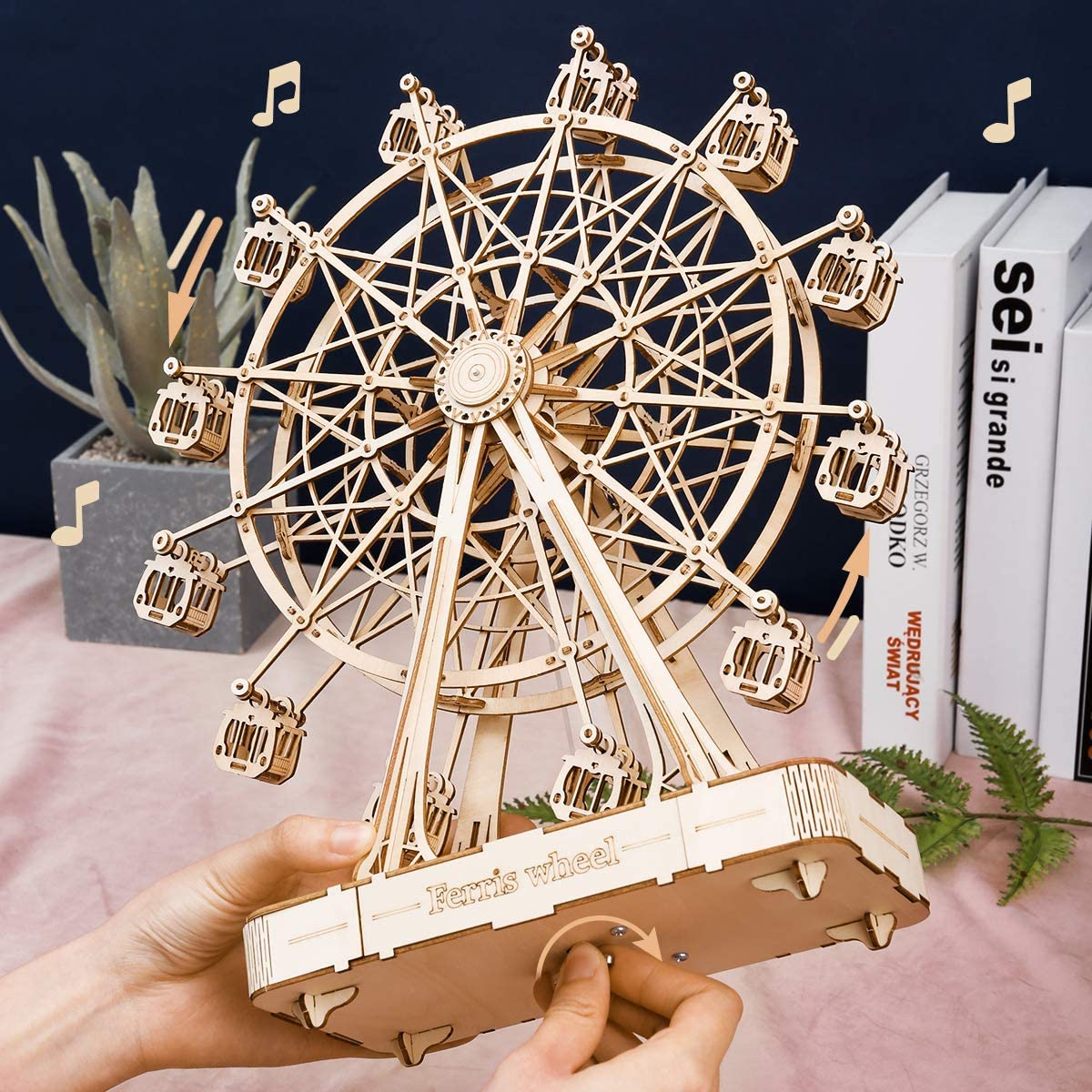 Robotime DIY Wooden Rotatable Ferris Wheel Model With Playing Music Toys For Children Birthday TGN01 - TryKid
