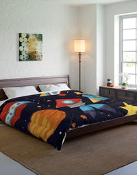 Galactic Dreams Comforter: Whimsical Stars, Sky, Galaxy Spaceships, and Fun Imagery for Kids
