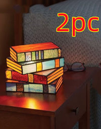 Stacked Books Lamp Nightstand Desk Lamps Resin Handicraft Stacked Books Light Stained Glass Table Desk Reading Light Decorative - TryKid
