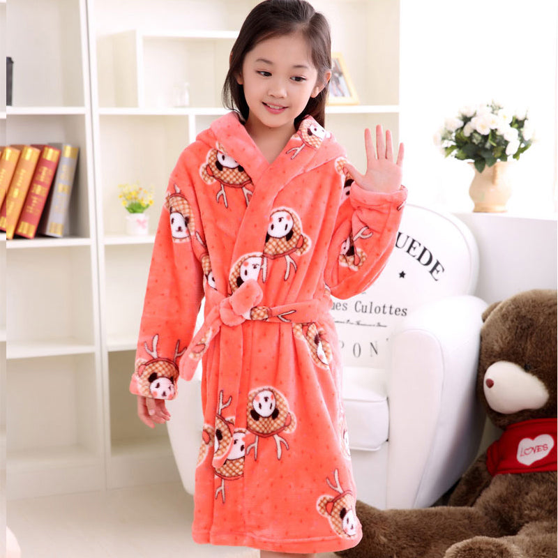 Plus velvet long sleeve children bathrobe - TryKid