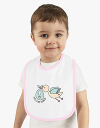 Adorable Baby Contrast Trim Jersey Bib with Exclusive TryKid Logo and Charming Bird Design - A Stylish and Practical Essential for Mess-Free Meals

