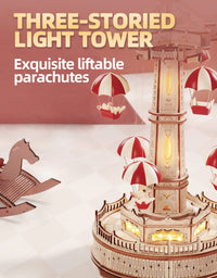 Robotime Rokr Parachute Tower DIY Music Box Building Block Amusement Park Series For Kids Adults Easy Assembly 3D Wooden Puzzle

