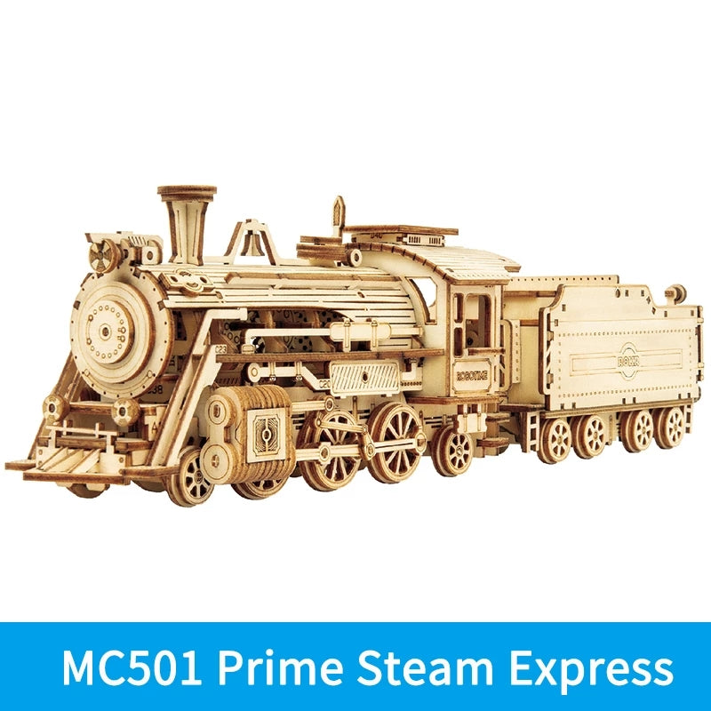 Robotime ROKR Train Model 3D Wooden Puzzle Toy Assembly Locomotive Model Building Kits for Children Kids Birthday Christmas Gift - TryKid