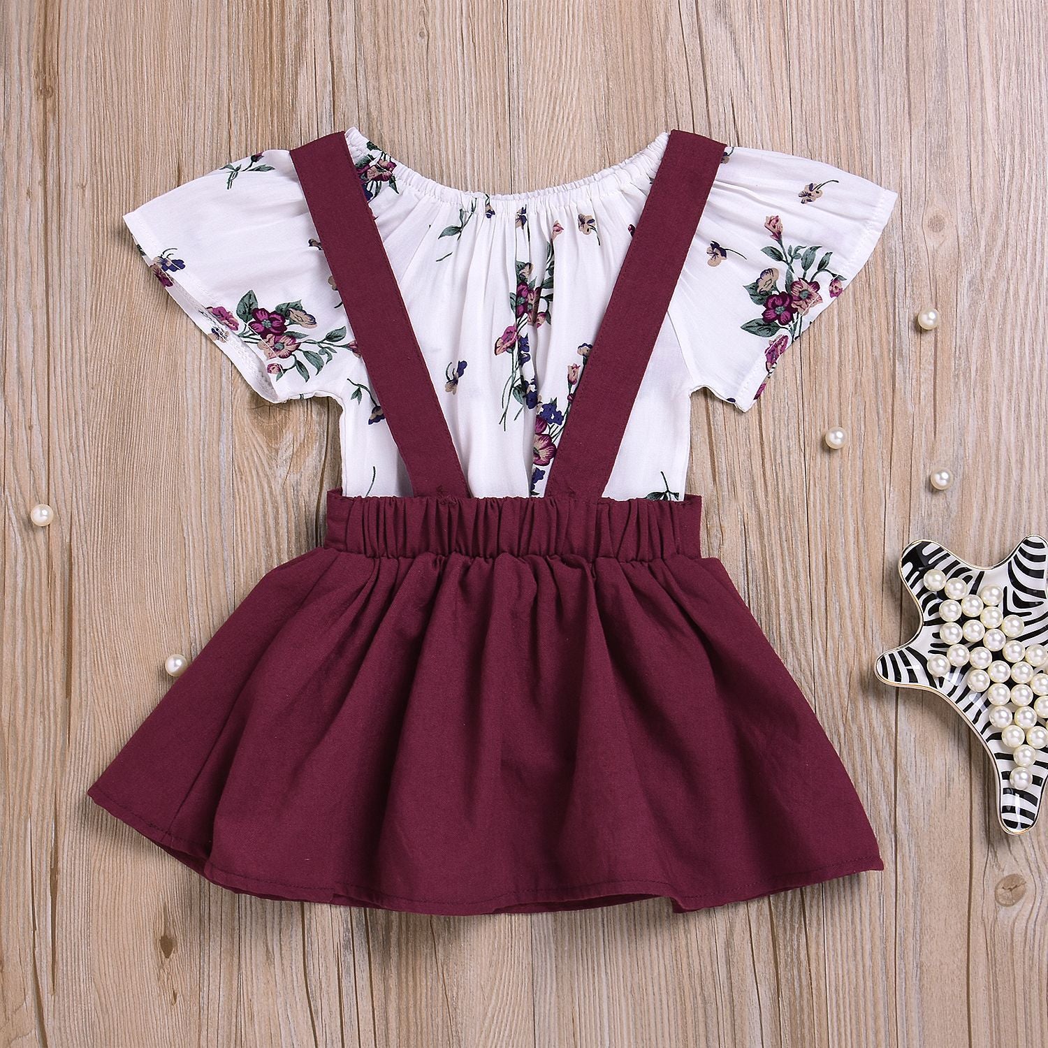 Patricia Floral Set Toddler Kids Baby Girls Floral Romper Suspender Skirt Overalls 2PCS Outfits Baby Clothing - TryKid