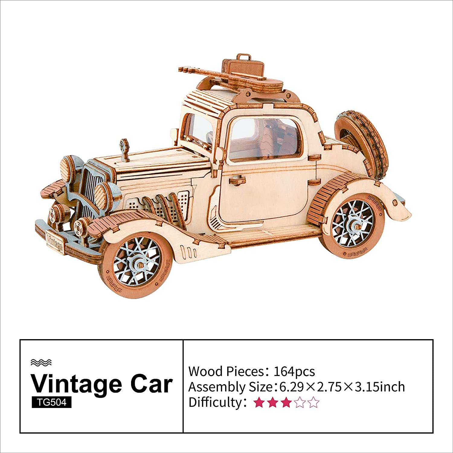 Robotime Rolife Vintage Car Model 3D Wooden Puzzle Toys For Chilidren Kids - TryKid