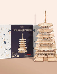 Robotime Five-storied Pagoda 3D Wooden Puzzle Toys For Children Kids Birthday Christmas Gift Home Decoration TGN02 Dropshipping - TryKid

