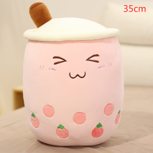 Cute Fruit Drink Plush Stuffed Soft Strawberry Milk Tea Plush Boba Tea Cup Toy Bubble Tea Pillow Cushion Kids Gift - TryKid