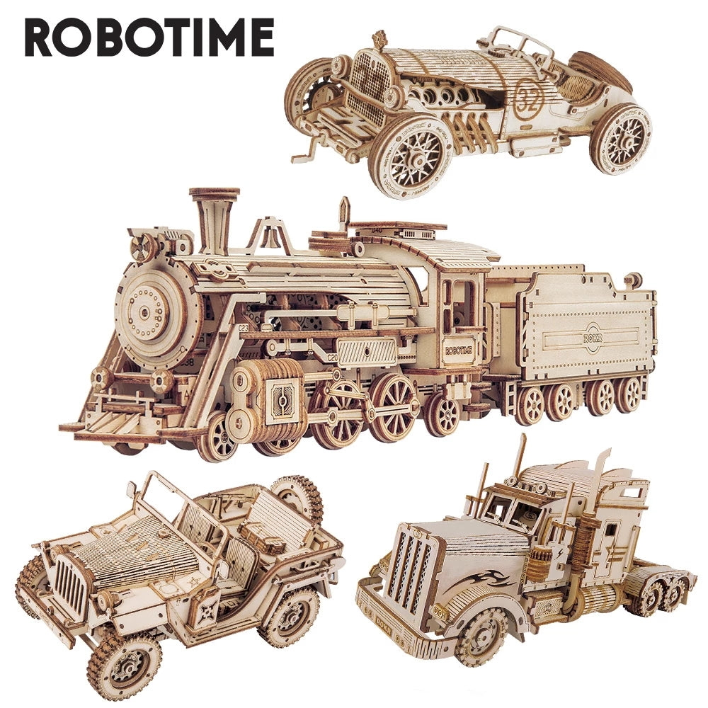 Robotime ROKR Train Model 3D Wooden Puzzle Toy Assembly Locomotive Model Building Kits for Children Kids Birthday Christmas Gift - TryKid