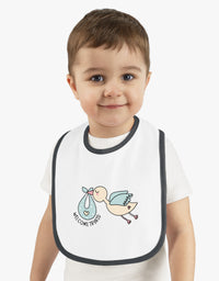 Adorable Baby Contrast Trim Jersey Bib with Exclusive TryKid Logo and Charming Bird Design - A Stylish and Practical Essential for Mess-Free Meals
