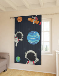 Space Adventure Window Curtain (1 Piece) - Astronauts, Stars, and Rocket Ship Fun for Kids' Bedroom Decor
