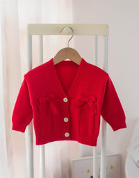 Girls V-Neck Bow Knot Kids Cardigan Kids Sweater - TryKid
