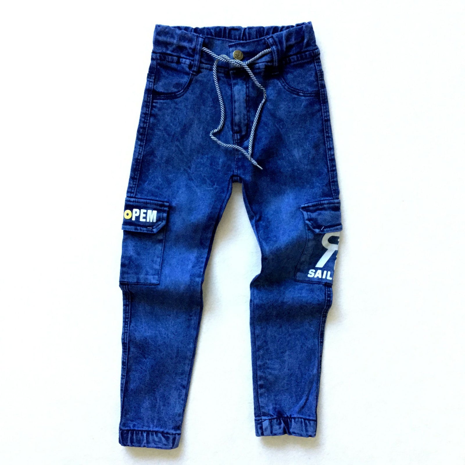 Boys' Monogram Print Multi-pocket Cargo Jeans - TryKid