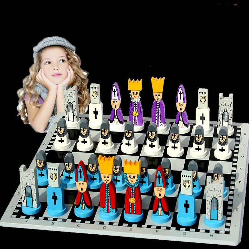 Children's Chess Solid Wooden Doll Puzzle Chess Toy - TryKid