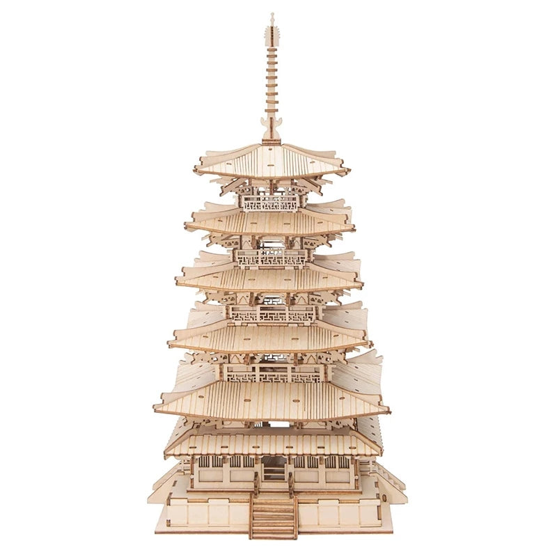 Robotime Five-storied Pagoda 3D Wooden Puzzle Toys For Children Kids Birthday Christmas Gift Home Decoration TGN02 Dropshipping - TryKid