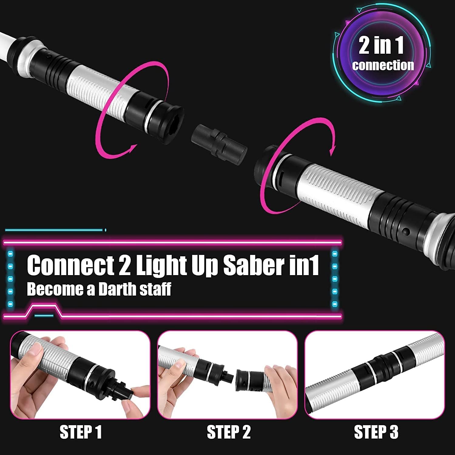 Lightsaber Kids - 2 Pack - LED Light Up Saber With Sound Retractable 7 Colors Light Saber Sword For Boys Kids Party Favors - TryKid
