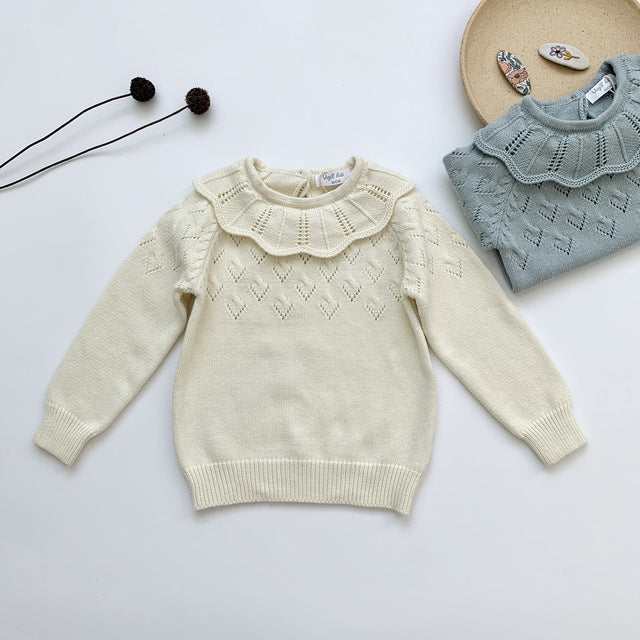 Kids Knitted Pullover Girls Long Sleeve Knit Lace Sweater - TryKid