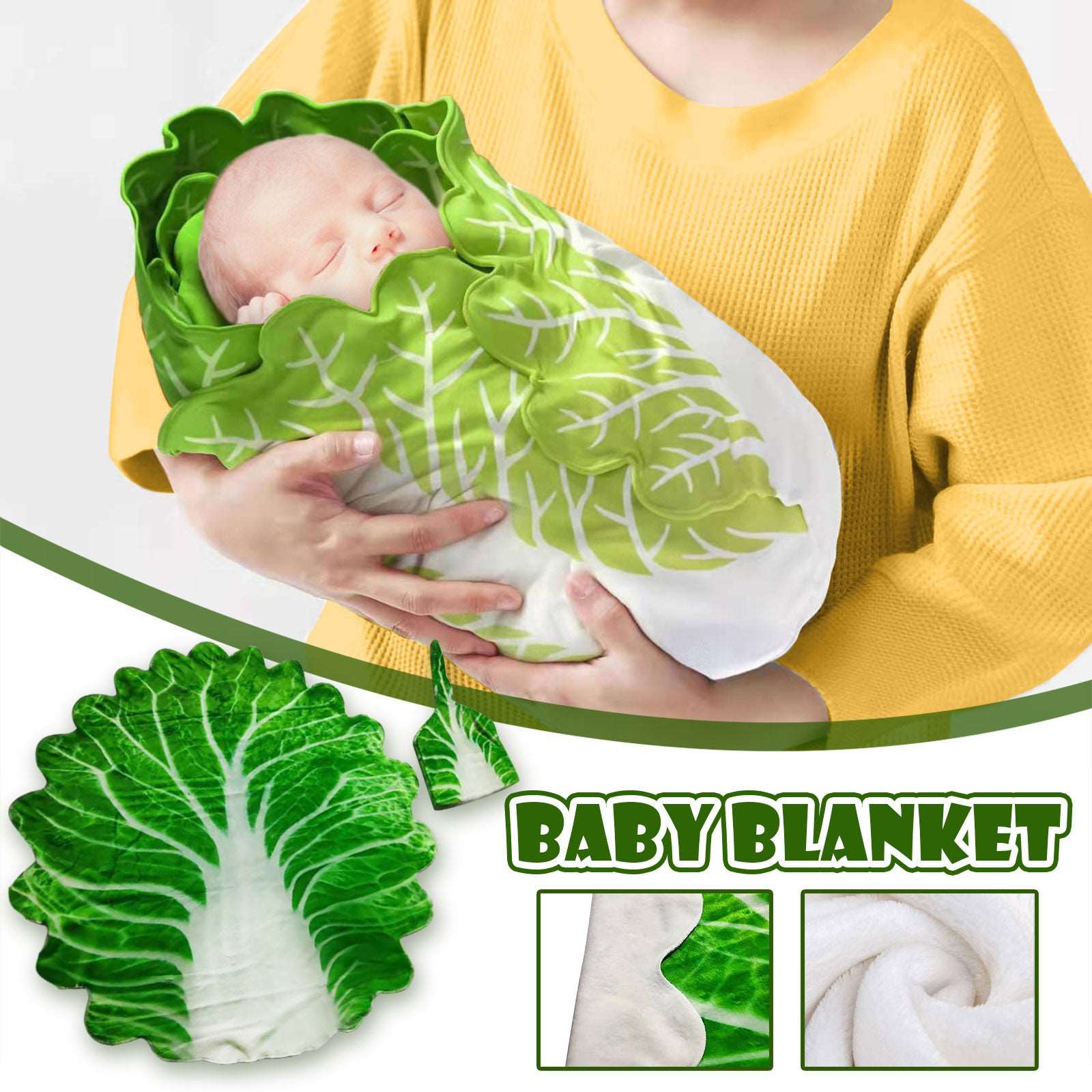 Baby Swaddle Wrap Newborn Simulation Cabbage Flannel Baby Wrap Blanket Baby Sleeping Swaddle Wrap Hat
