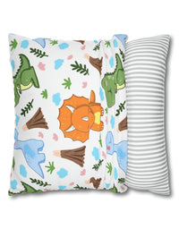 TryKid's Dino Haven Spun Polyester Square Pillow Case - Cozy and Stylish, Featuring the Same Vibrant Dinosaur and Tree Design for a Fun Kids' Bedroom
