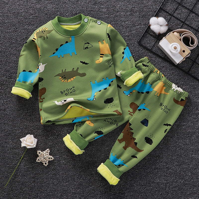 Children's Thermal Underwear Suit Fleece-lined Thickened Boys Girls Autumn Clothing - TryKid
