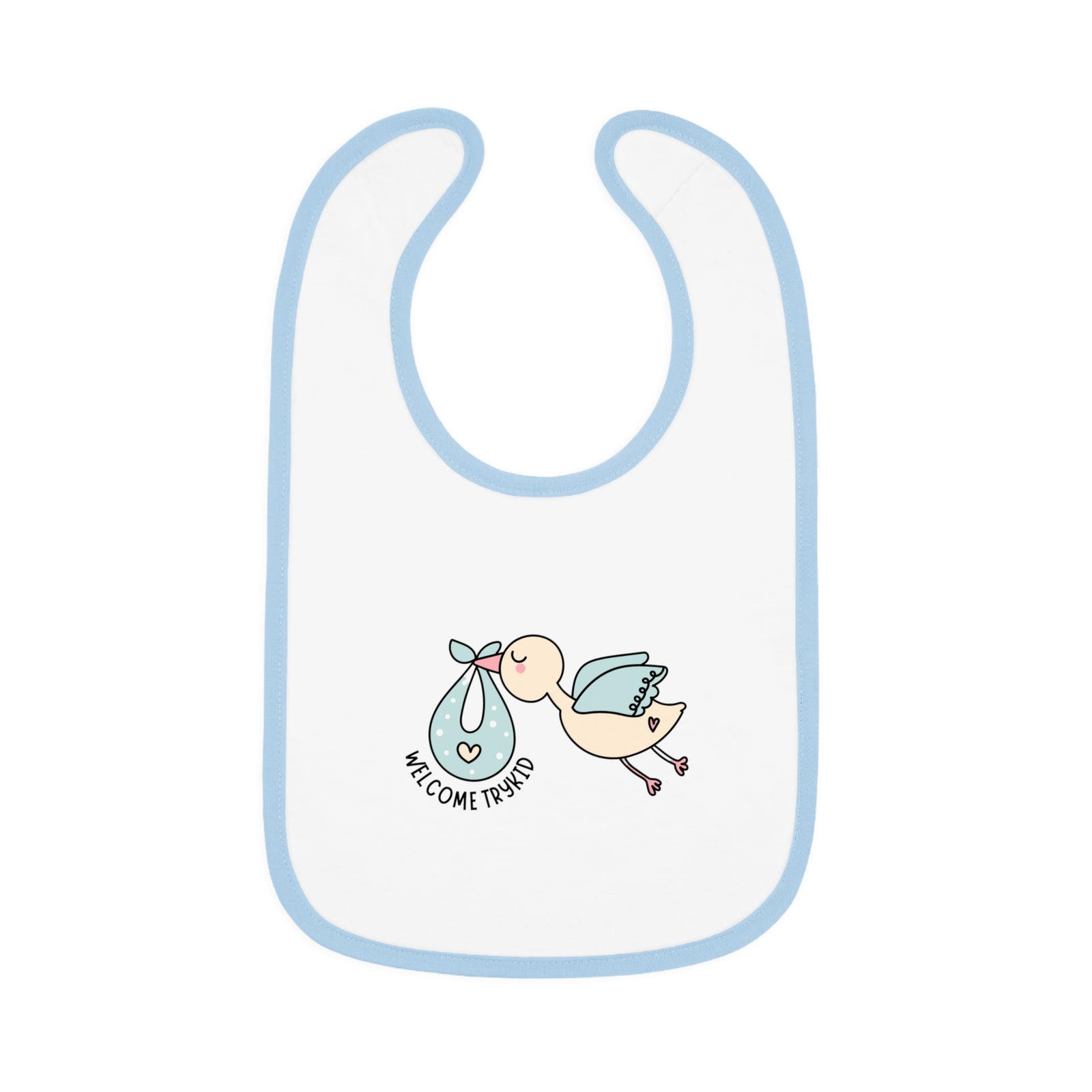 Adorable Baby Contrast Trim Jersey Bib with Exclusive TryKid Logo and Charming Bird Design - A Stylish and Practical Essential for Mess-Free Meals