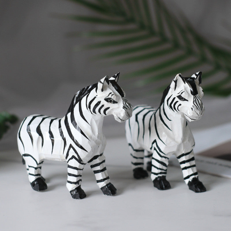 Handmade Wood Carving Black And White Zebra Desktop Props Small Ornaments