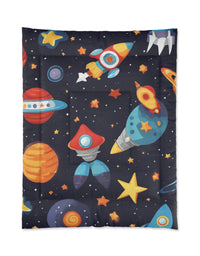 Galactic Dreams Comforter: Whimsical Stars, Sky, Galaxy Spaceships, and Fun Imagery for Kids
