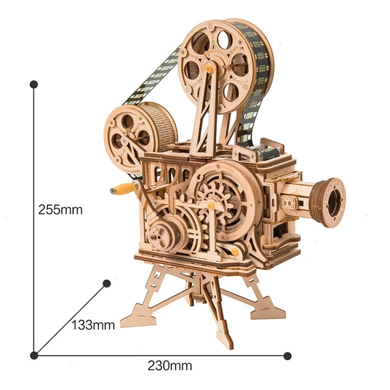Hand Crank Projector Classic Film Vitascope 3D Wooden Puzzle Model Building Toys for Children - TryKid