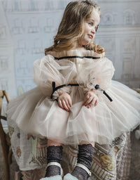 Elegant Ball Gown Kids Tulle Puff Sleeve Dress - TryKid
