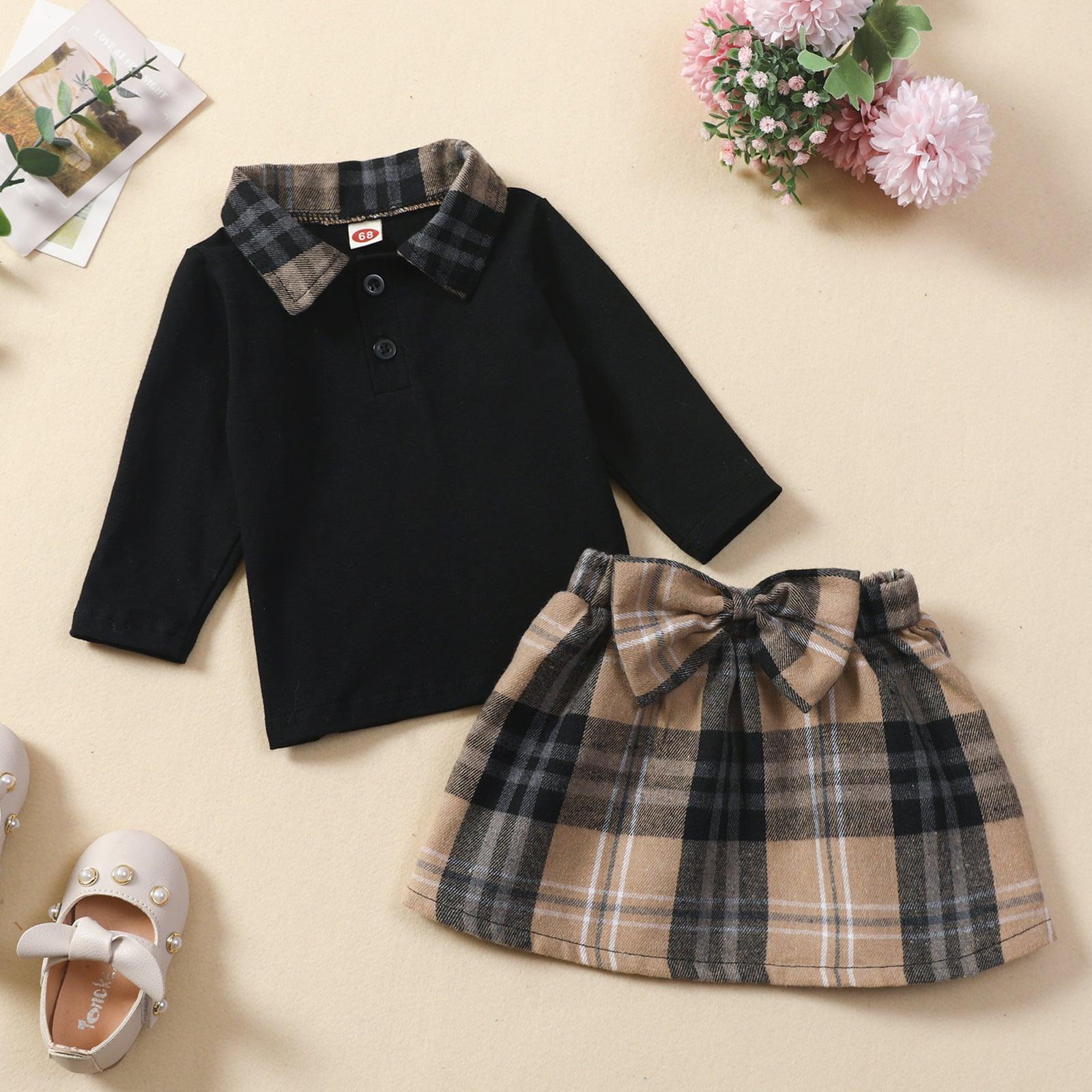 Ins New Children's Clothing Long-sleeved Shirt Plaid Skirt Suit - TryKid