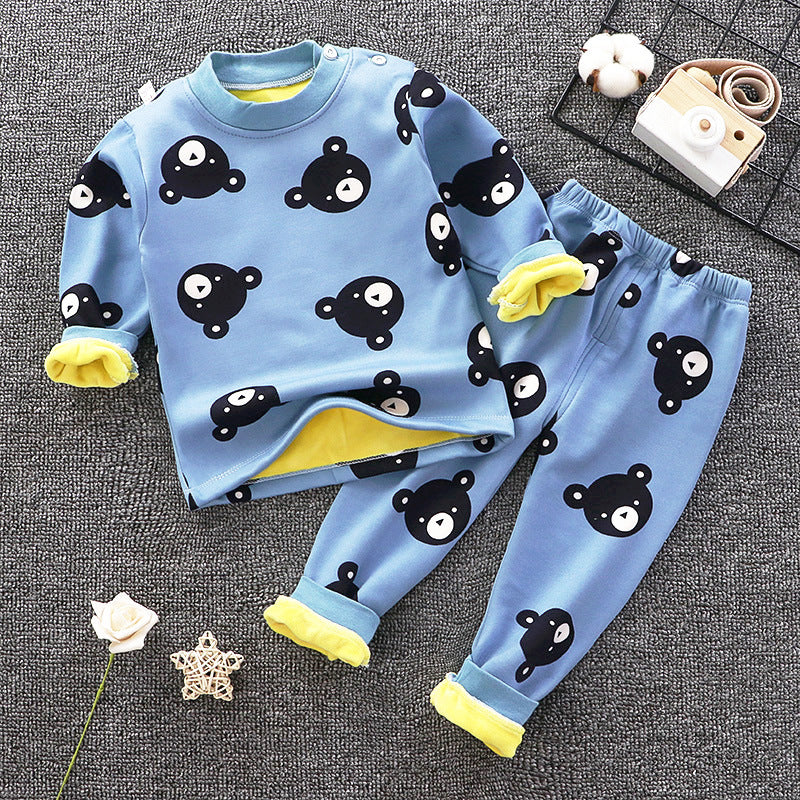 Children's Thermal Underwear Suit Fleece-lined Thickened Boys Girls Autumn Clothing - TryKid