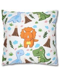 TryKid's Dino Haven Spun Polyester Square Pillow Case - Cozy and Stylish, Featuring the Same Vibrant Dinosaur and Tree Design for a Fun Kids' Bedroom
