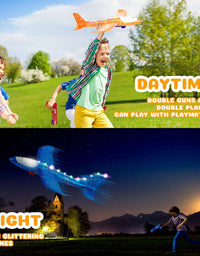 2 Pack Airplane Toys With Launcher, 2 Flight Modes LED Foam Glider Catapult Plane Toy, Outdoor Flying Toy For Kids, Airplane Birthday Party Gifts For 3 4 5 6 7 8 9 Years Old Boys Girls
