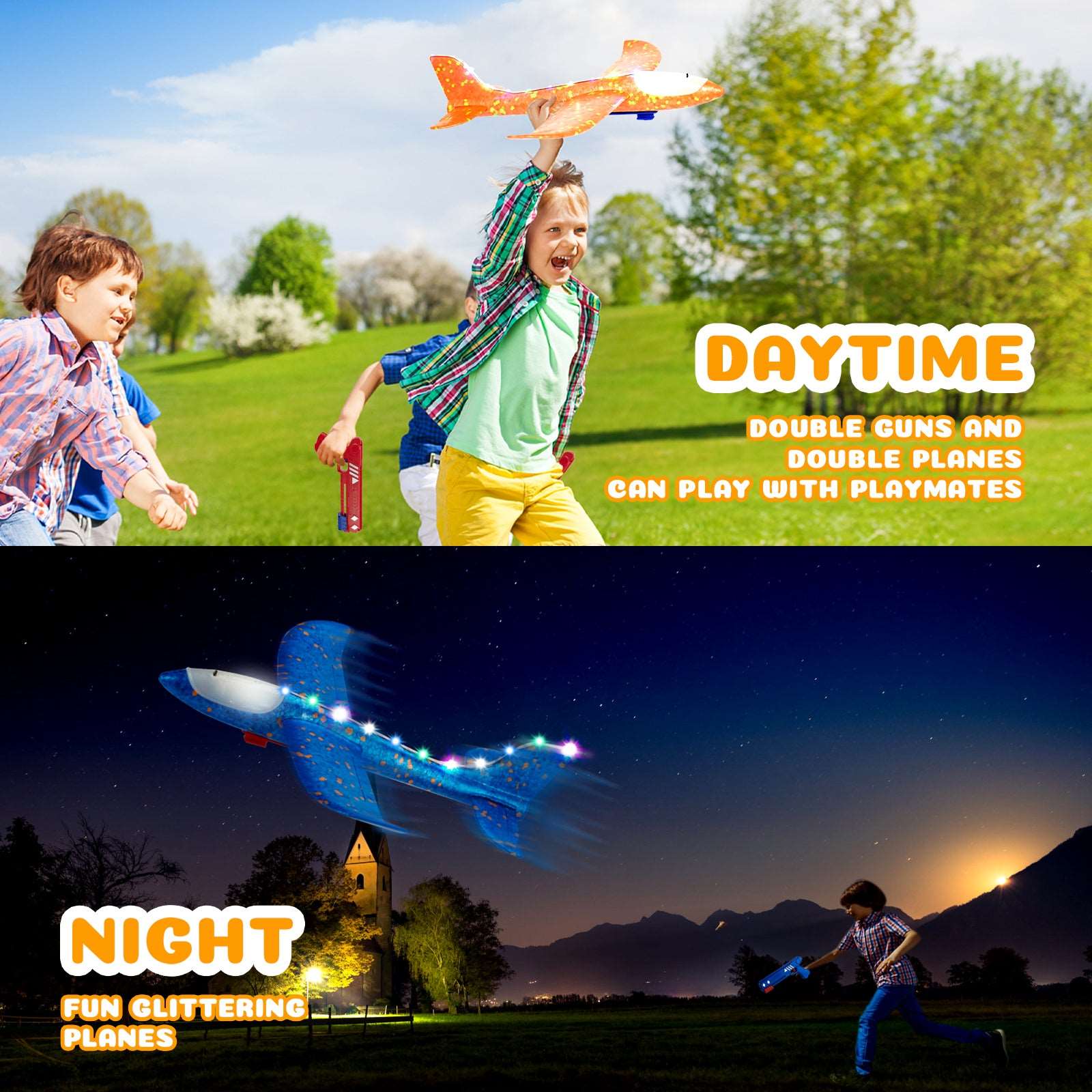 2 Pack Airplane Toys With Launcher, 2 Flight Modes LED Foam Glider Catapult Plane Toy, Outdoor Flying Toy For Kids, Airplane Birthday Party Gifts For 3 4 5 6 7 8 9 Years Old Boys Girls