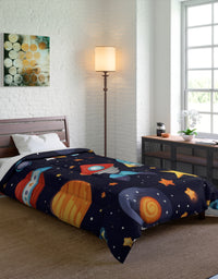 Galactic Dreams Comforter: Whimsical Stars, Sky, Galaxy Spaceships, and Fun Imagery for Kids
