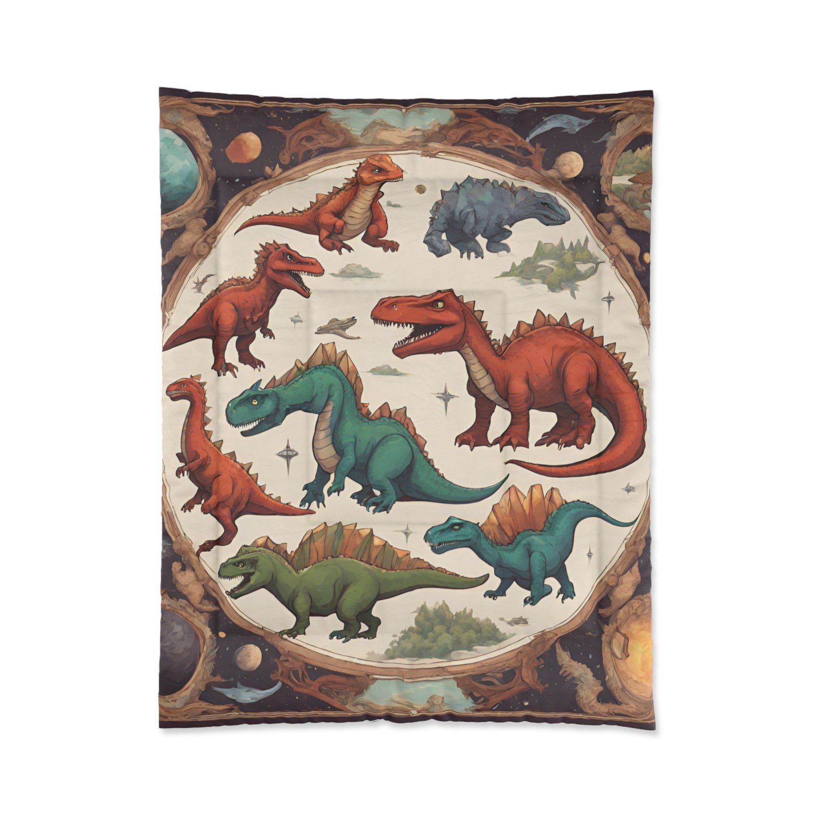 Dino Galactic Blaze: Explore the Cosmos with our Dinosaur Planets and Fire-themed Kids' Comforter - Ignite Imagination in the Bedroom!
