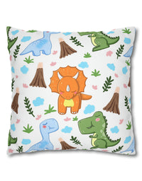 TryKid's Dino Haven Spun Polyester Square Pillow Case - Cozy and Stylish, Featuring the Same Vibrant Dinosaur and Tree Design for a Fun Kids' Bedroom
