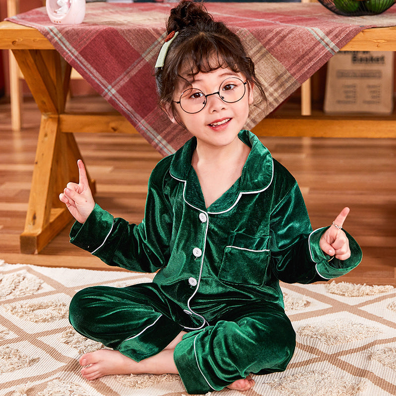 Children's Gold Velvet Solid Color Pajamas Set - TryKid