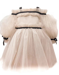 Elegant Ball Gown Kids Tulle Puff Sleeve Dress - TryKid
